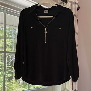 Anne Klein Black Button Down Shirt with Gold Accents